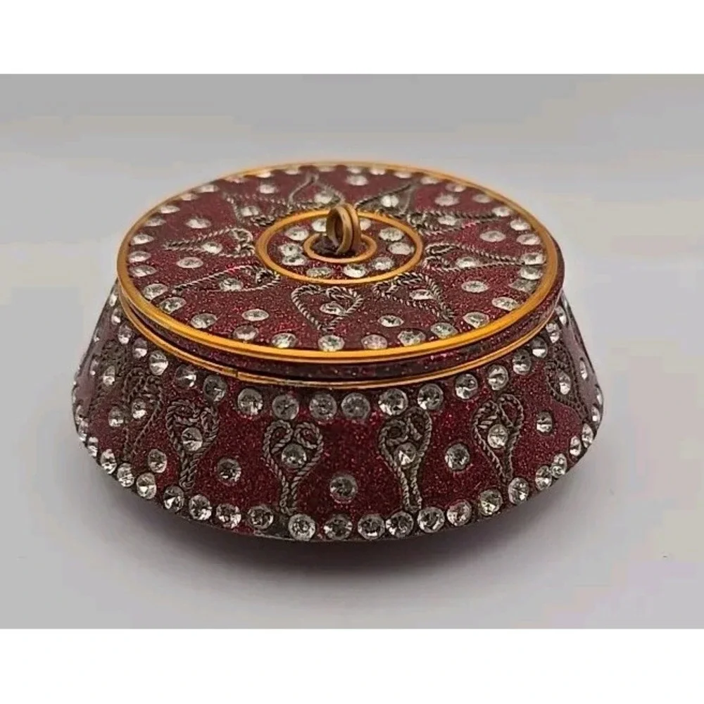 TRADITIONAL Bollywood‎ Style Rhinestone Enamel Wire Trinket Box India Design ~3